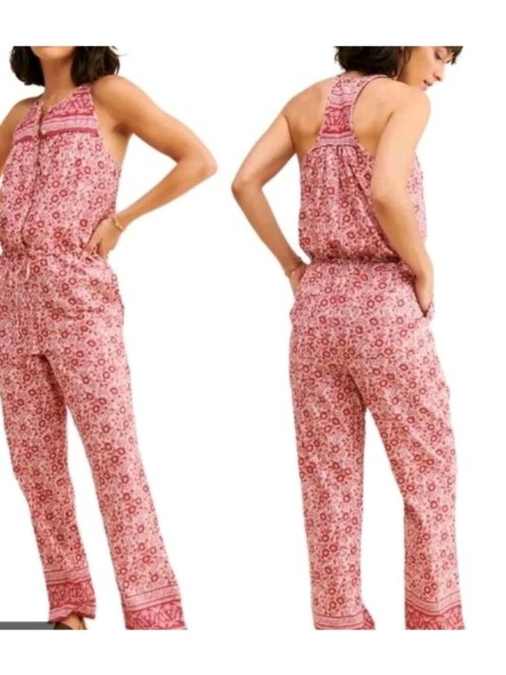 Faherty Adella Jumpsuit XS NWT Sun Up Block Print Organic Cotton Racerback